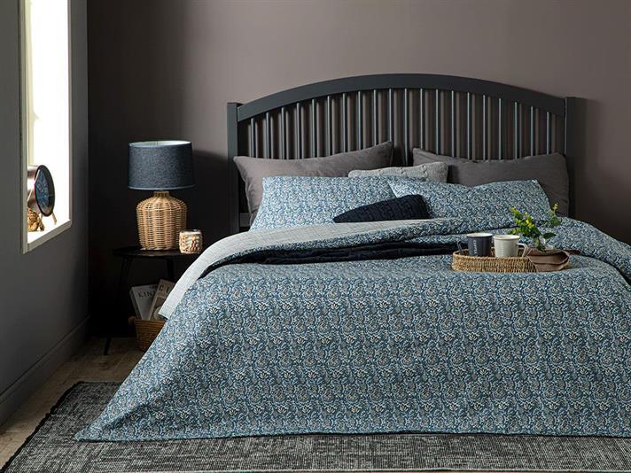 Lenjerie de pat completa, King Size, Floral Trail, bumbac, 240x220 cm/180x200 cm/50x70 cm, albastru