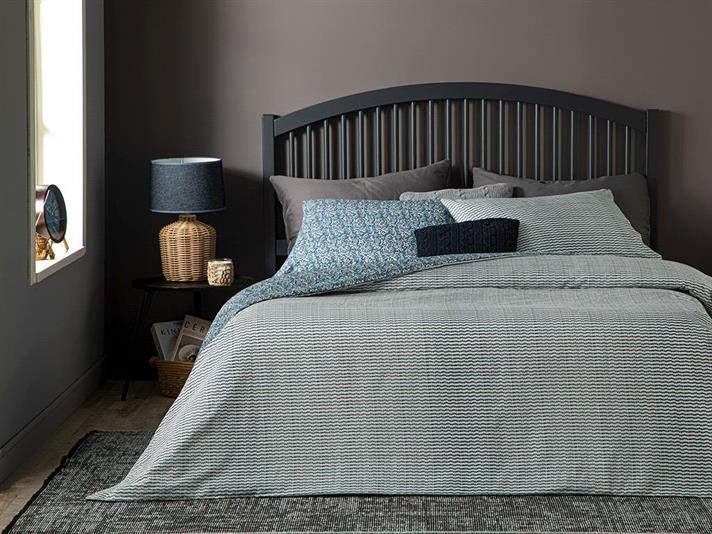 Lenjerie de pat completa, King Size, Floral Trail, bumbac, 240x220 cm/180x200 cm/50x70 cm, albastru