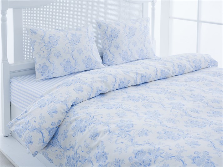 Florența Bumbac Double Set Lenjerie De Pat 200x220 cm Albastru
