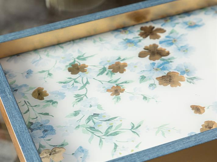 Tavă decorativă, Floret, sticlă, 22x37 cm, bleu