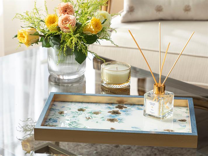 Floret Glass Decorative Tray 22x37 cm Blue