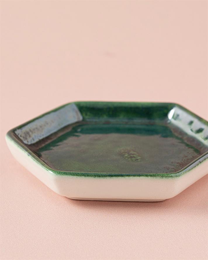 Flori Crocante Ceramică Farfurie Gustări 10 Cm Verde İnchis.