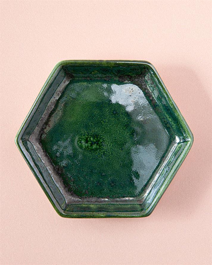 Flori Crocante Ceramică Farfurie Gustări 10 Cm Verde İnchis.