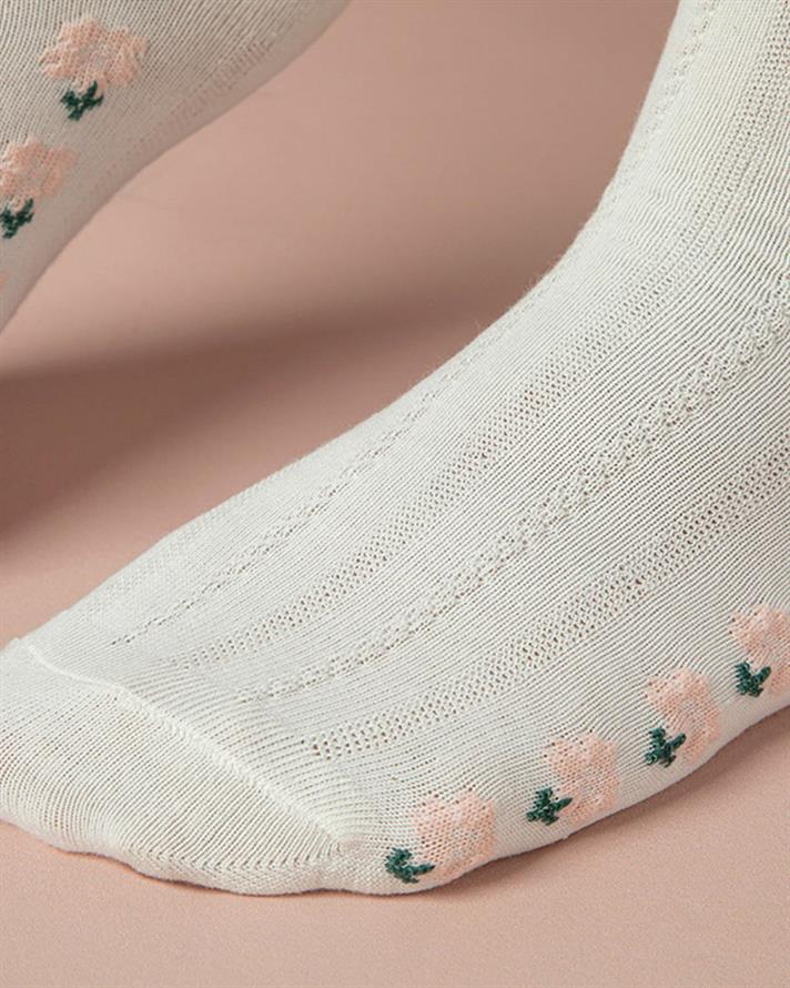 Small Flowers Cotton Women Long Length Sock 36-40 Pink.