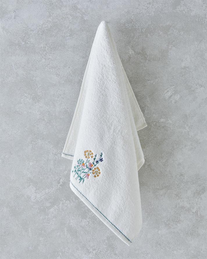 Flori posy Cu Bumbac Brodat Prosop De Față 50x80 cm Ecru