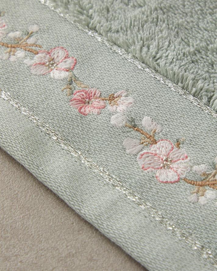 Flower Chain Cu Bumbac Brodat Set De Prosoape De Față 30x45+50x80 cm Verde Ca Apa