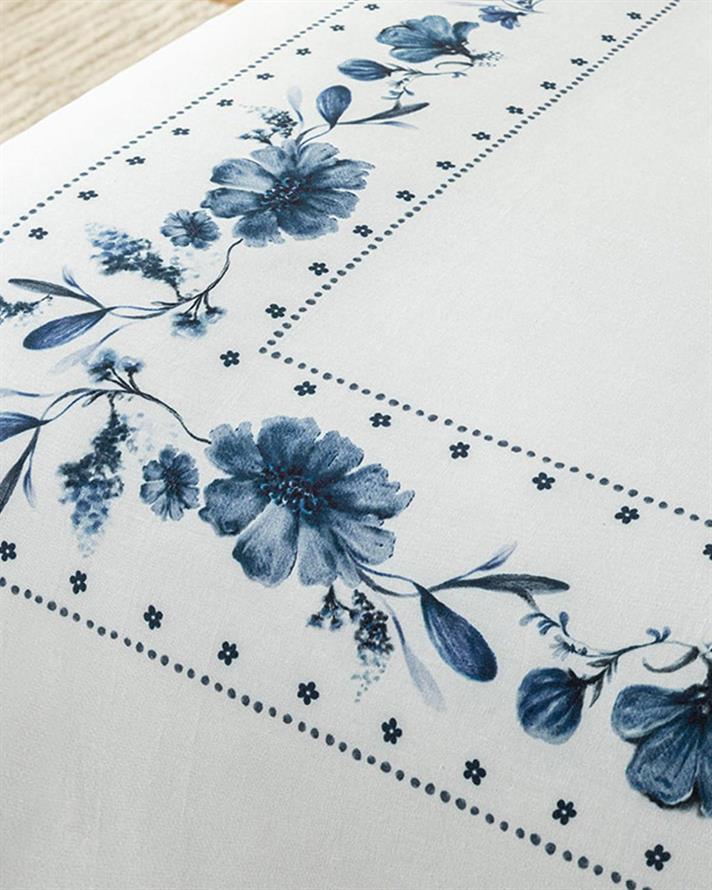 Flower Chain Set Lenjerie De Pat Dublu - Set Lenjerie De Pat Bumbac Viscoză | English Home, 200 x 220 cm, Albastru închi