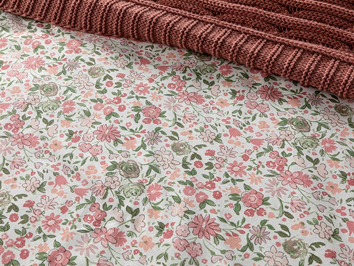 Flower Joy Cu Bumbac King Size Set Lenjerie De Pat 240x220 cm Roz