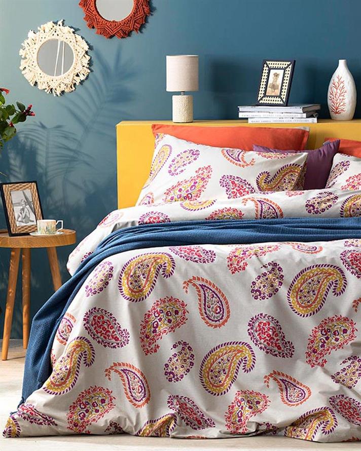 Flower, Set husă de pilotă cu față de pernă, pentru o persoană, bumbac, 160x220 cm/ 50x70 cm, bej