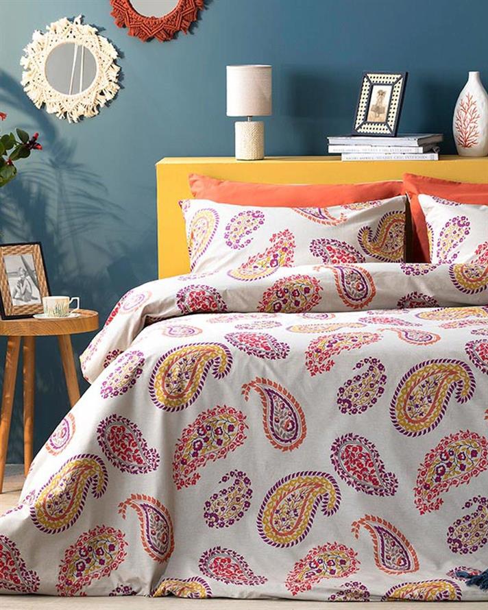 Flower, Set husă de pilotă cu față de pernă, pentru o persoană, bumbac, 160x220 cm/ 50x70 cm, bej