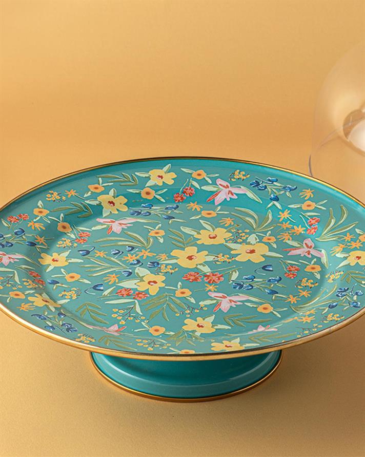 Flower Spree Enamel With Cover Cake Dome 31 cm Green