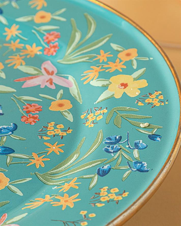 Flower Spree Enamel With Cover Cake Dome 31 cm Green