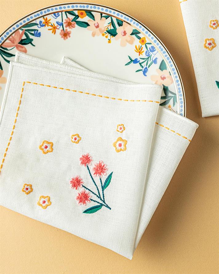 Flower Spree Polyestere 2 Set Guest Napkins 38x38 cm White