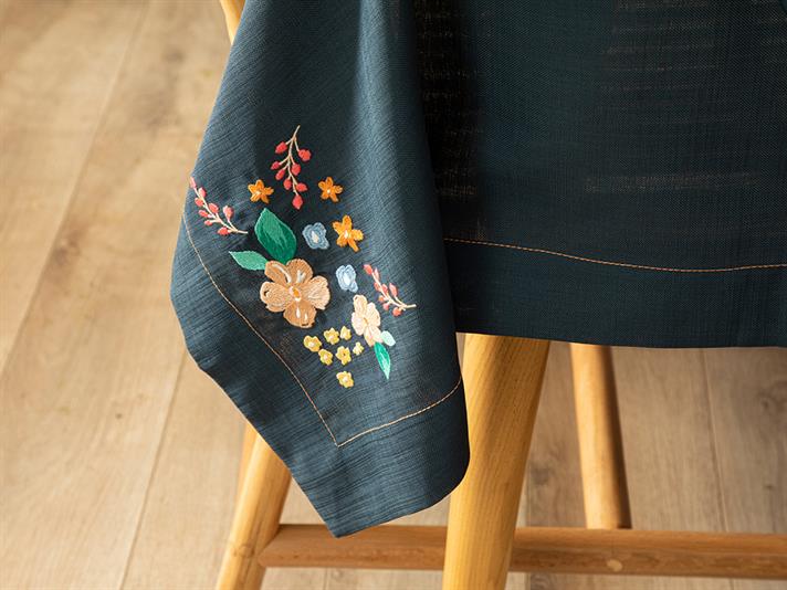 Flower Spree Poliester Brodat Față De Masă 150x220 cm Bleumarin