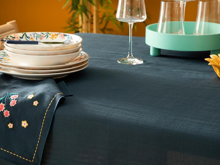 Flower Spree Poliester Brodat Față De Masă 150x220 cm Bleumarin