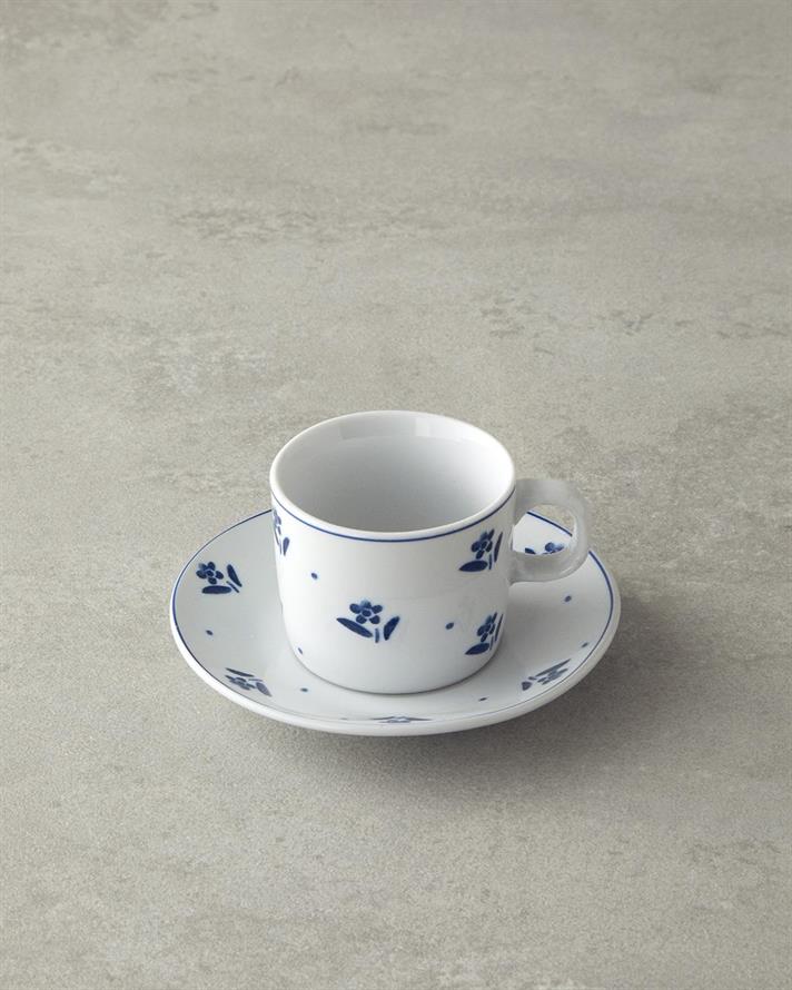 Flower Touch Porcelain 4 Pieces 2 Servings Coffee Cup Set 80 ml Navy Blue