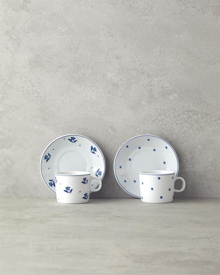 Flower Touch Porcelain 4 Pieces 2 Servings Coffee Cup Set 80 ml Navy Blue