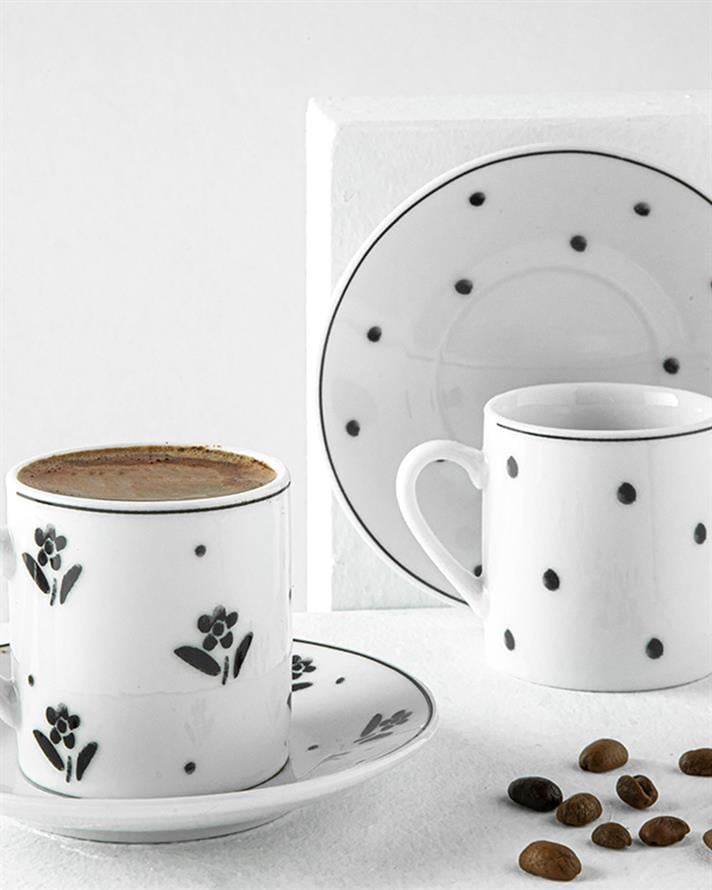 Flower Touch Set De Cești De Cafea 4 Bucăți Pentru 2 Persoane, Porțelan, 80 Ml, Natural