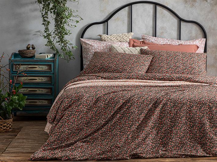 Floweret Cu Bumbac Double Set Lenjerie De Pat 200x220 cm Negru