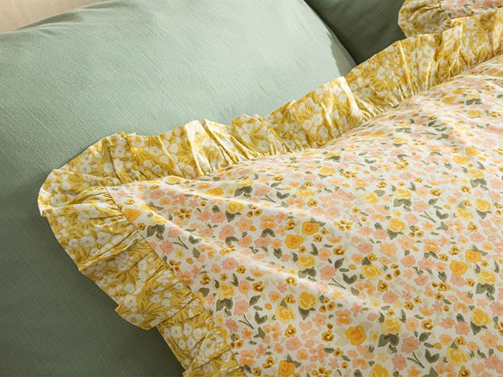 Floweret Set De Lenjerıe De Pat Super Rege, Din Bumbac, 260*220 Cm, Galben