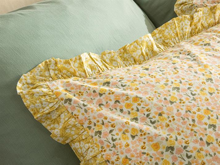 Floweret, Set husă de pilotă cu față de pernă, pentru o persoană, bumbac, 160x220 cm/ 50x70 cm, galben