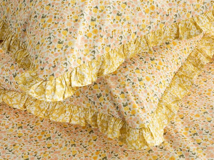 Floweret, Set husă de pilotă cu față de pernă, pentru o persoană, bumbac, 160x220 cm/ 50x70 cm, galben