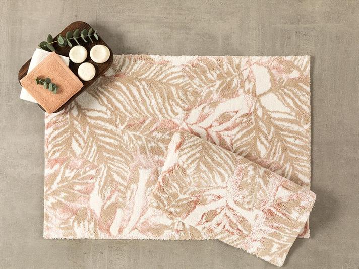 Foliage Cu Bumbac Flaușat Cu Bumbac Set Covorașe De Baie 60x90 + 50x60 cm Ecru - Bej - Pudră