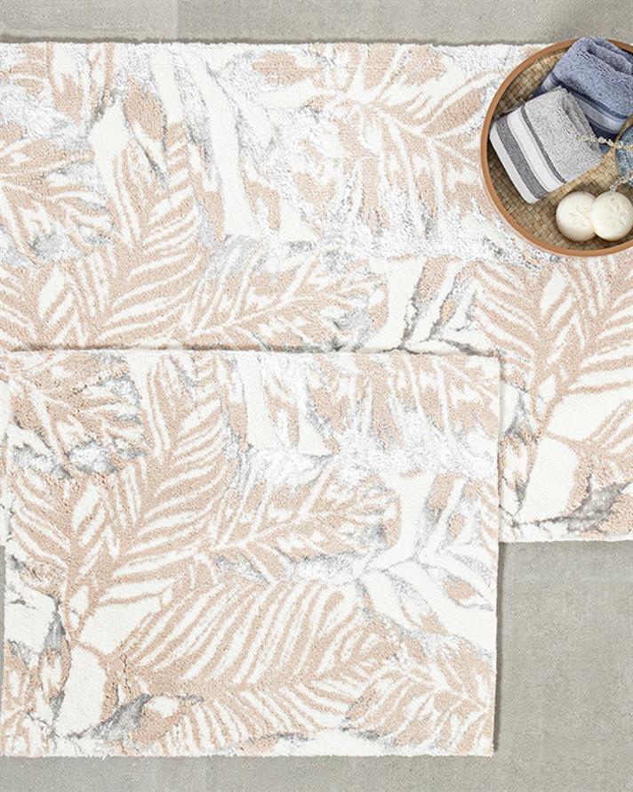 Foliage Flaușat Din Bumbac Bumbac Set Pentru Baıe 60*90 + 50*60 Cm Ecru - Bej - Gri.
