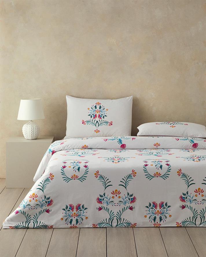 Folk Bouquet Cu Bumbac Single Set Lenjerie De Pat 160x220 cm Verde