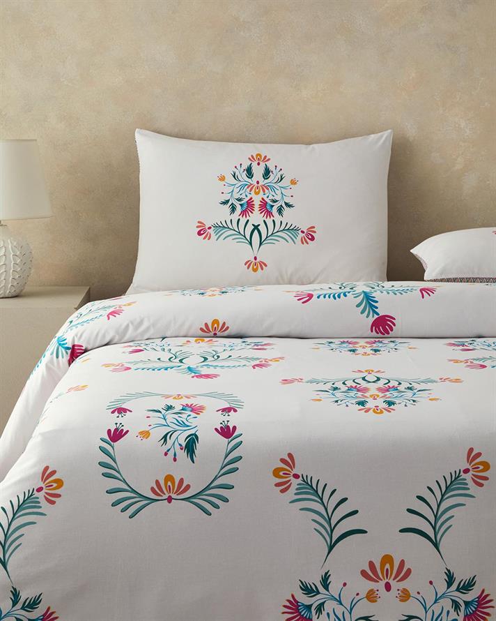 Folk Bouquet Cu Bumbac Single Set Lenjerie De Pat 160x220 cm Verde