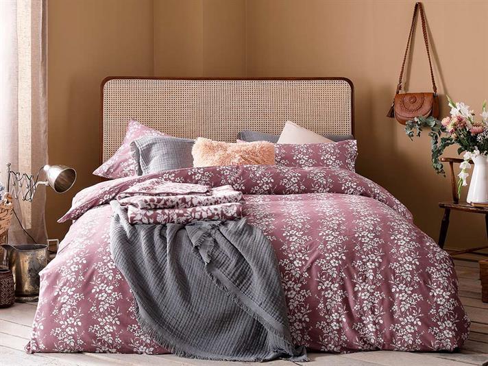 Folk Floral  Satin bumbac Double Person  SET LENJERIE DE PAT 200x220 cm Pink