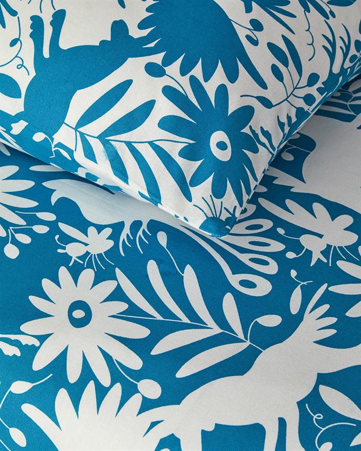 Folk Jungle Cu Bumbac Single Set Lenjerie De Pat 160x220 cm Albastru