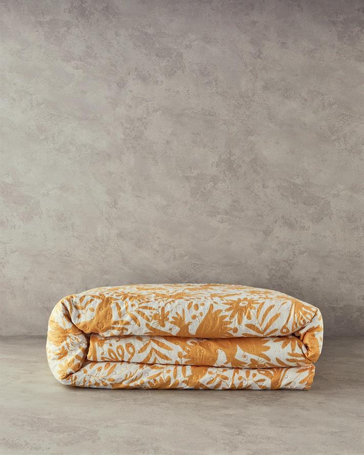 Cuvertura pat, pentru o persoana, Folk Jungle, poliester, 160x220 cm, galben