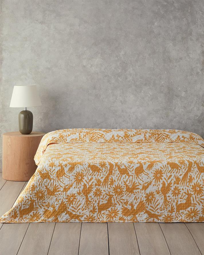 Cuvertura pat, pentru o persoana, Folk Jungle, poliester, 160x220 cm, galben