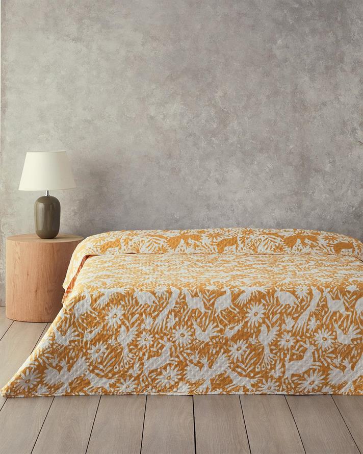 Cuvertura pat, pentru o persoana, Folk Jungle, poliester, 160x220 cm, galben
