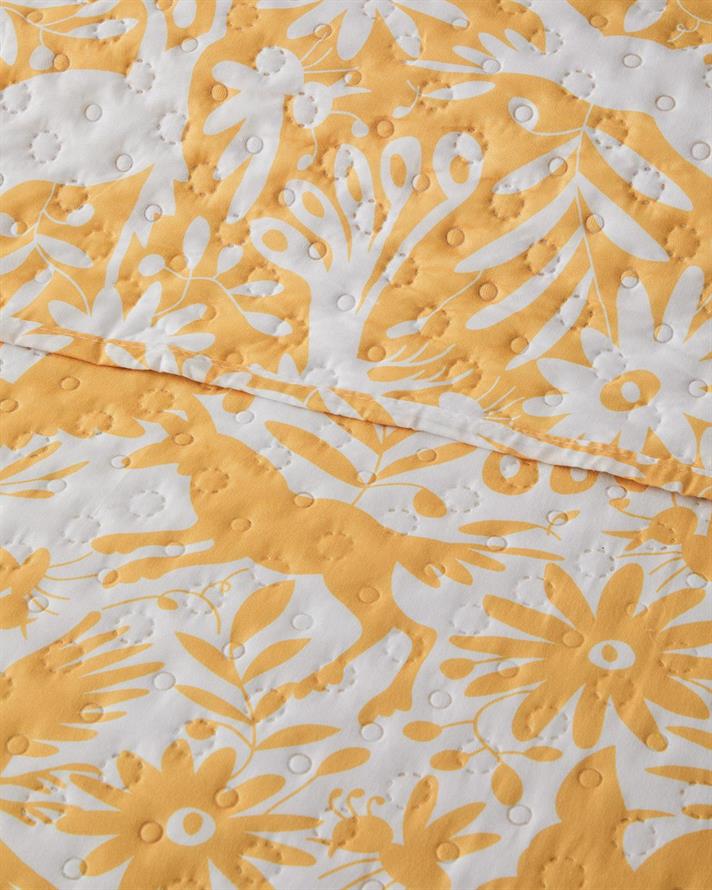 Cuvertura pat, pentru o persoana, Folk Jungle, poliester, 160x220 cm, galben