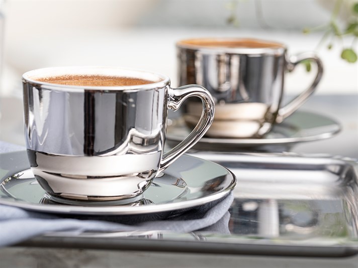 Fora Porcelain 4 Parça 2 Kişilik Coffee Cup Set 100 ml Silver.