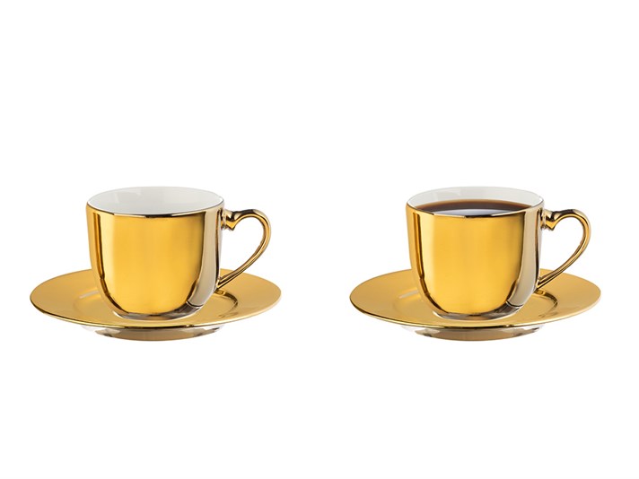 Fora Porțelan 4 Bucati Pentru 2 Persoane Set Cești De Cafea 100 Ml Aur.