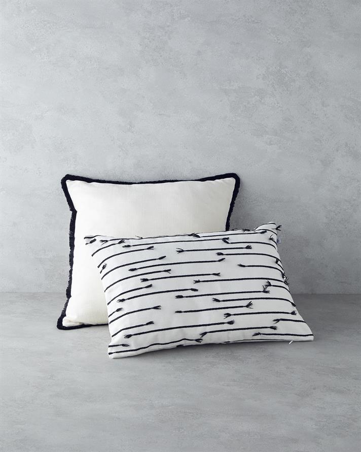 franjă Jacquard Pernuță Decorativă 35x50 cm Ecru - Negru