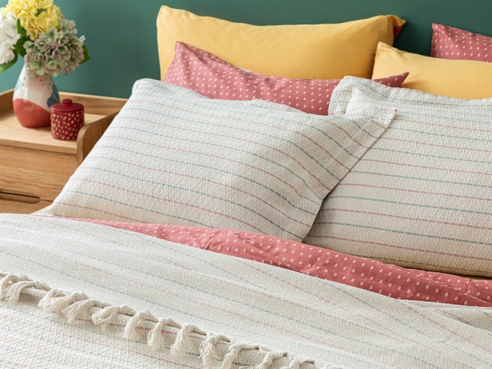 Fresh Stripes Țesătură Double Set Cuverturi Pat 240x260 cm Ecru
