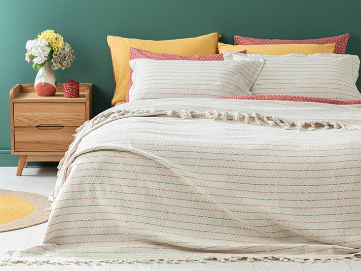 Fresh Stripes Țesătură Double Set Cuverturi Pat 240x260 cm Ecru