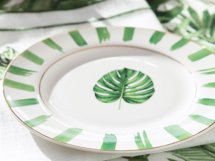 Leaf New Bone Dessert Plate 15 cm White-Green