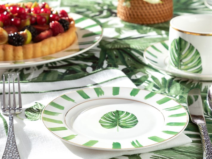 Leaf New Bone Dessert Plate 15 cm White-Green