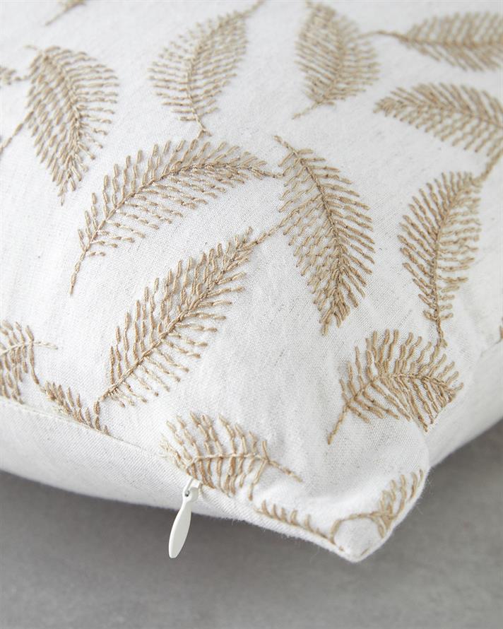 frunzos Brodat Husă Pernuță 42x42 cm Natural.