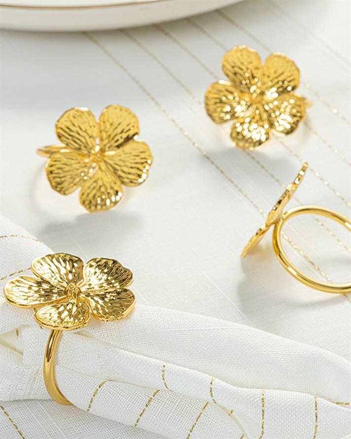 Set 4 inel șervețele, Fure, metal, 4,5 cm, auriu