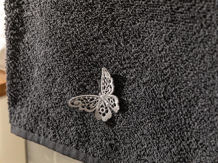 Galia Butterfly Brodat Cu Bumbac Prosop De Față 50x76 cm Antracit