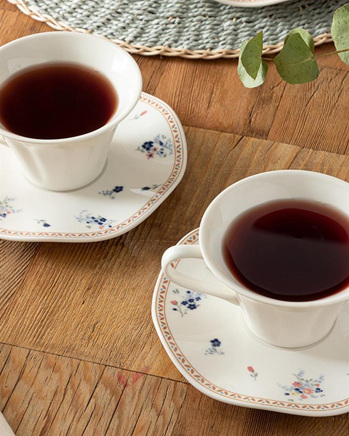 Galia Flower bone porcelain 4 Parça 2 Kişilik Tea Cup Set 180 ml Blue - Red - Green