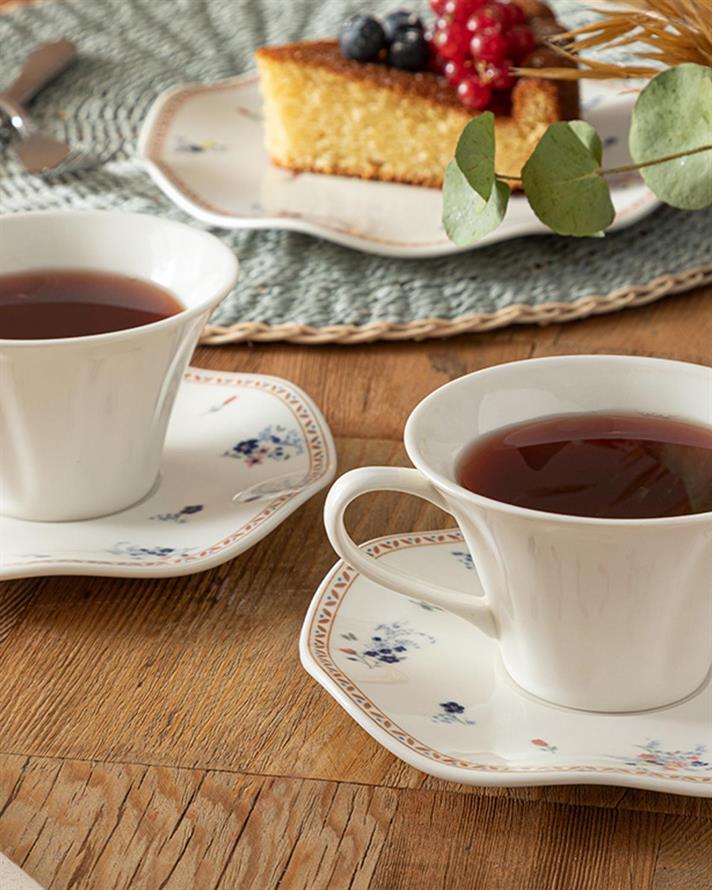 Galia Flower bone porcelain 4 Parça 2 Kişilik Tea Cup Set 180 ml Blue - Red - Green