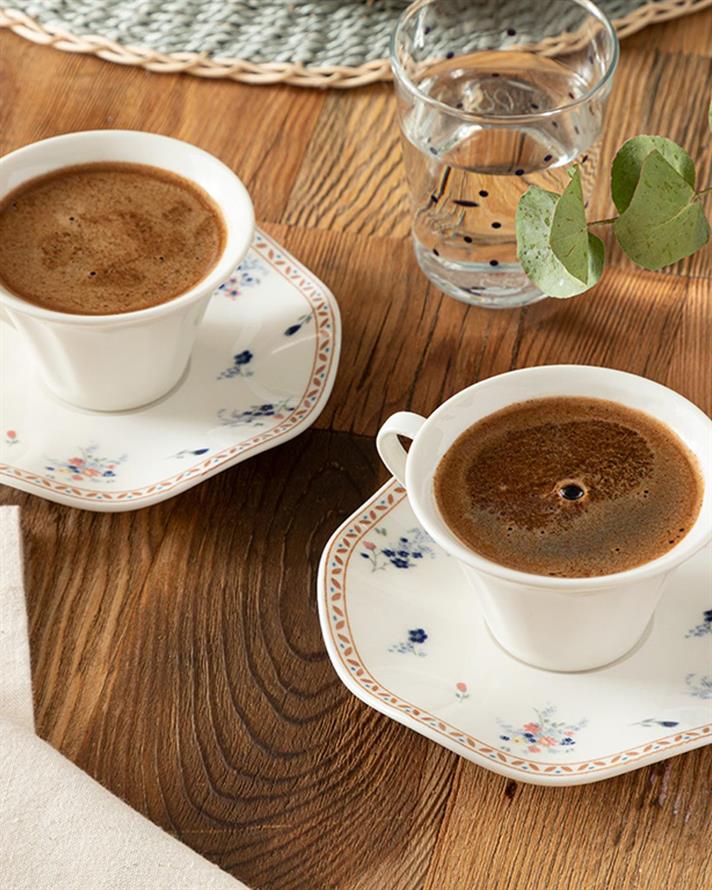 Galia Flower Bone Porcelain 4 Pieces 2 Servings Coffee Cup Set 90 ml Blue - Red - Green