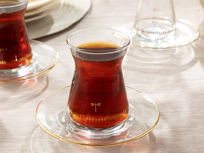 Galia Goldie Glass 8 Pcs Tea Set 130 ml Gold